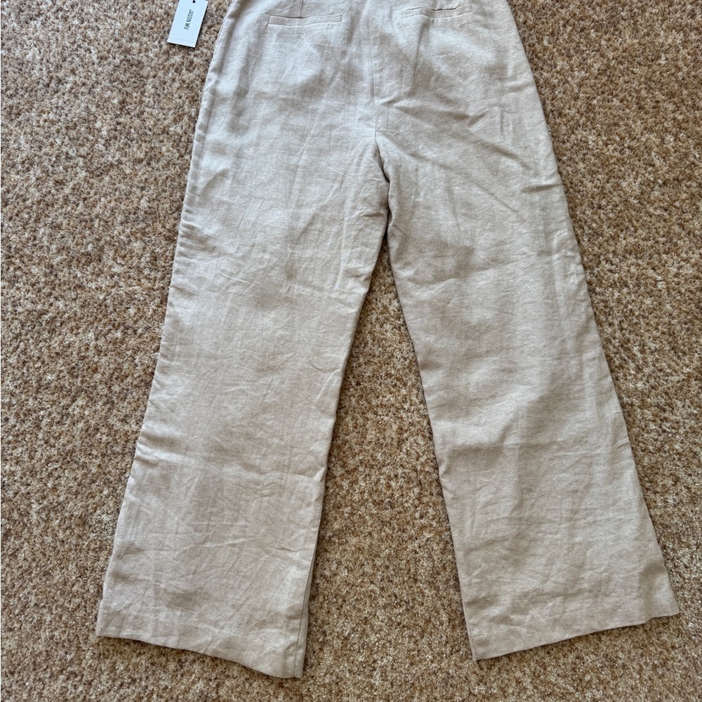 NWT Jason Wu Women's Hook Closure Pockets Straight Leg Linen Pant Beige Sz 4 - Picture 2 of 7